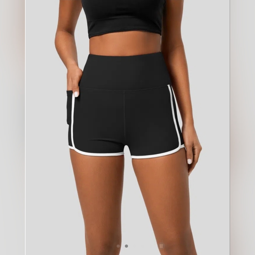 🛍HALARASoftlyzero Super High Waisted Side Pocket Color Block Biker Short Small